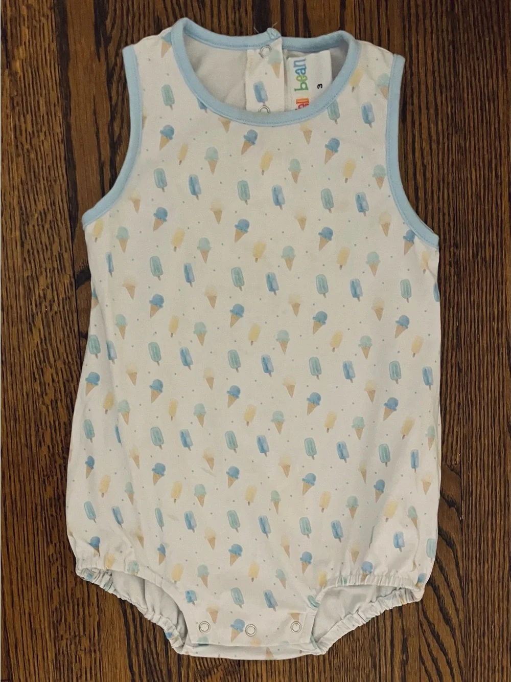 Jelly Bean White Romper with Light Blue Ice Cream Print